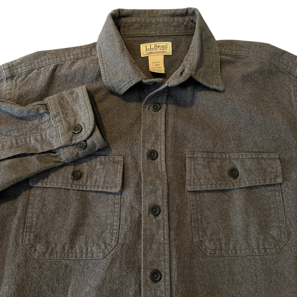 LL Bean Men's Chamois Cloth Shirt Shirt L Gray Long Sleeve Button Down Cotton